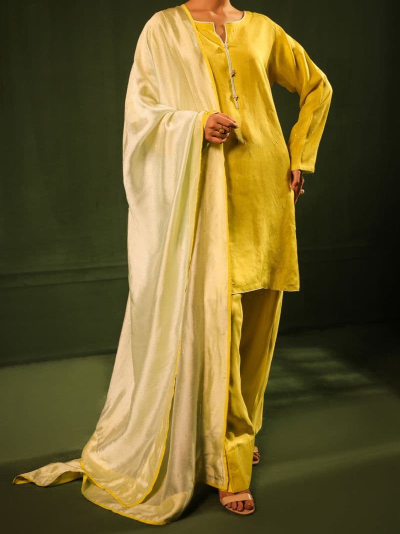 Yellow Raw Silk Formal 3Pc Stitched thumbnail