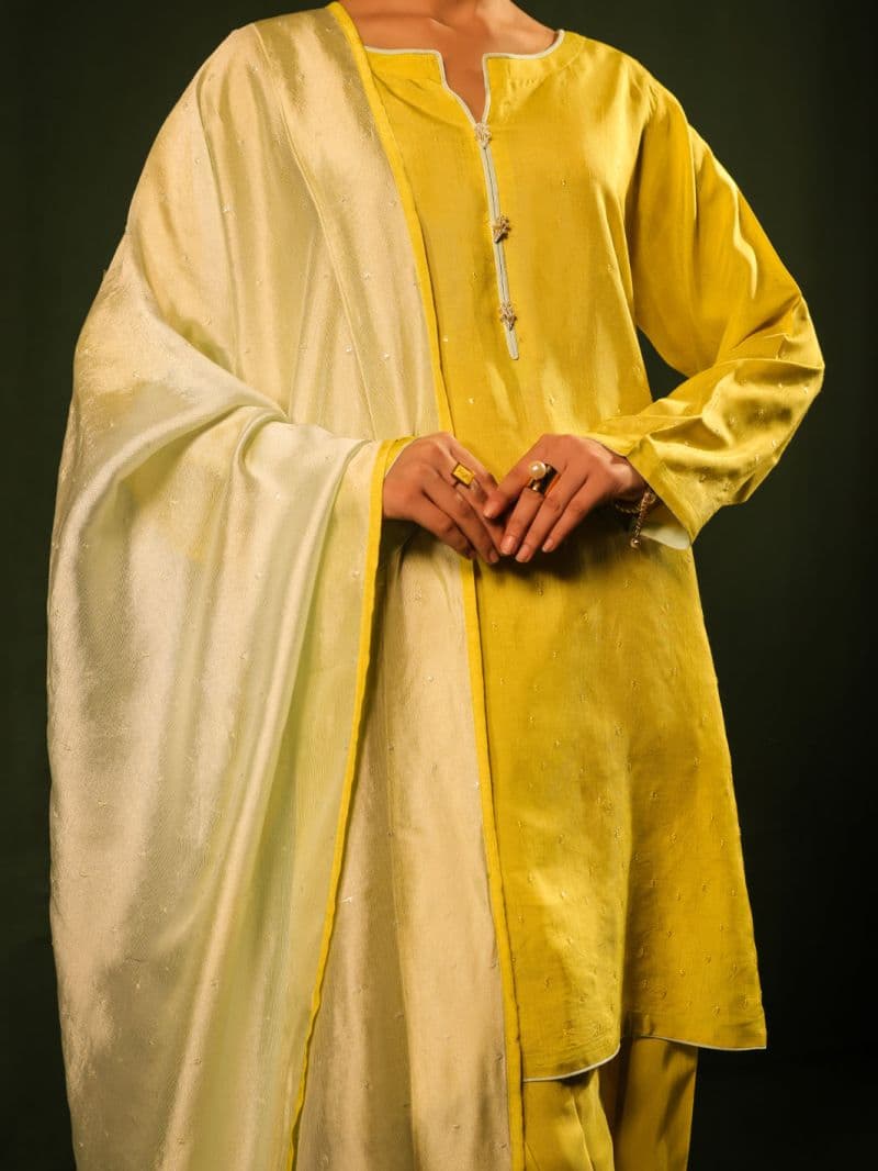 Yellow Raw Silk Formal 3Pc Stitched thumbnail