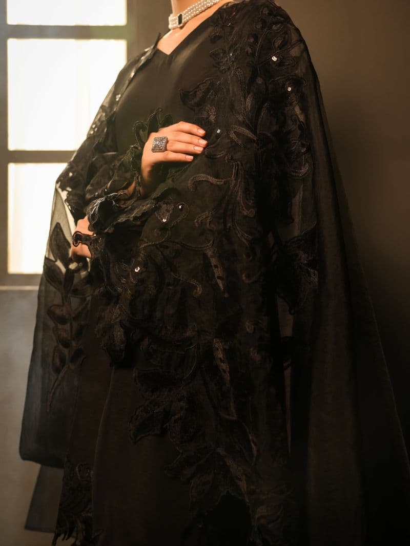 Black Raw Silk Formal 3Pc Stitched thumbnail