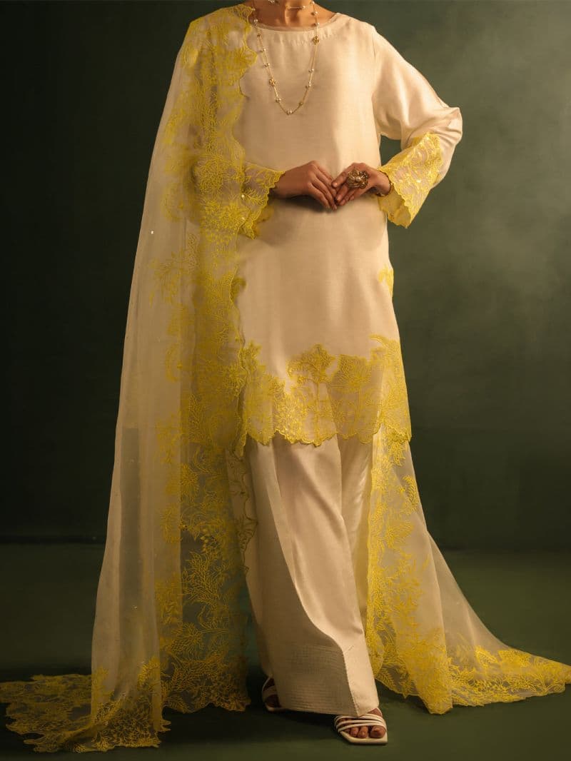 White Raw Silk Formal 3Pc Stitched thumbnail