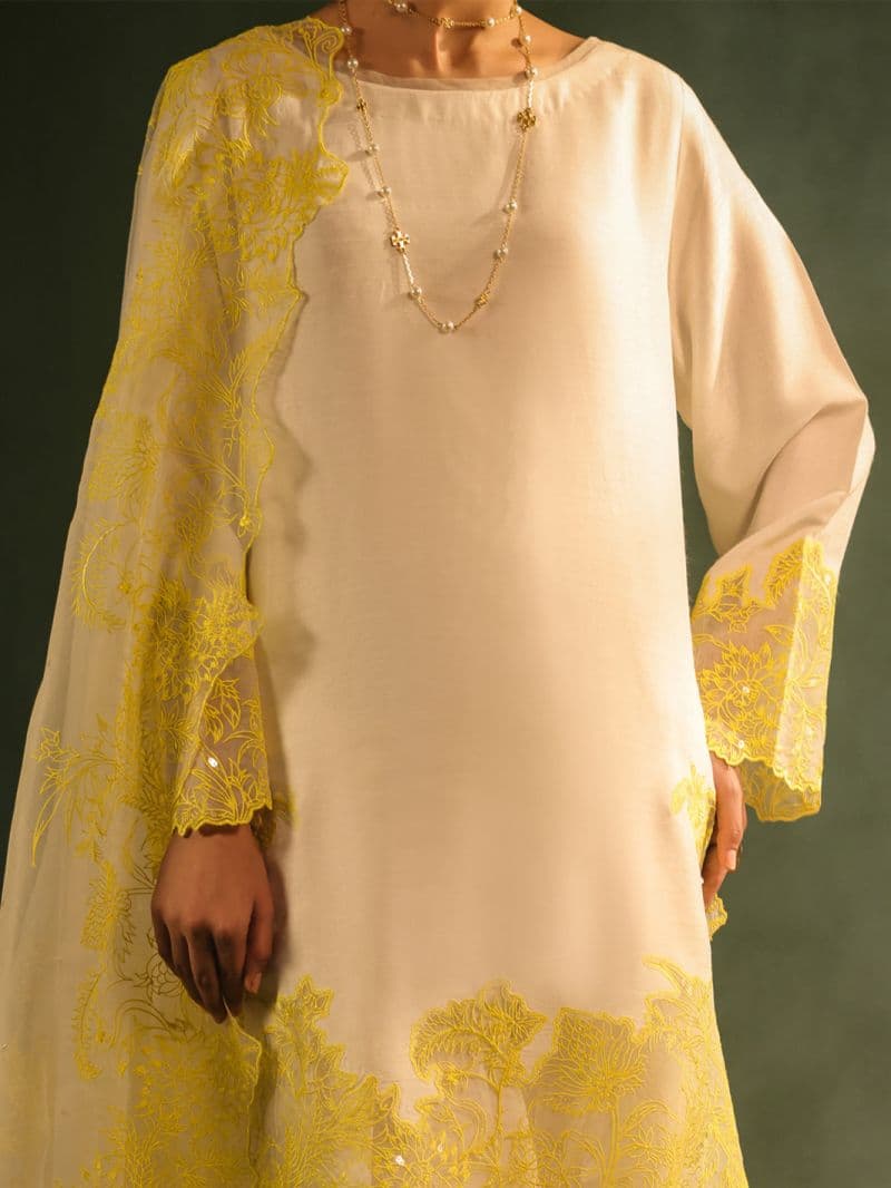 White Raw Silk Formal 3Pc Stitched thumbnail