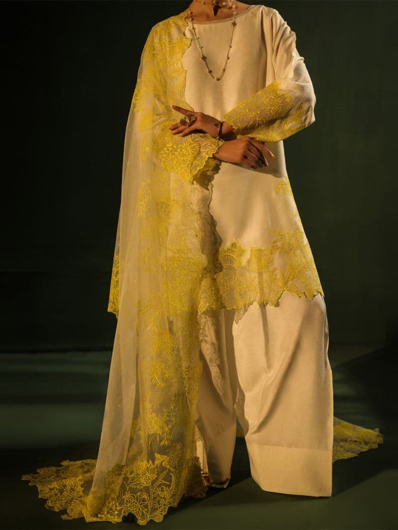 White Raw Silk Formal 3Pc Stitched thumbnail