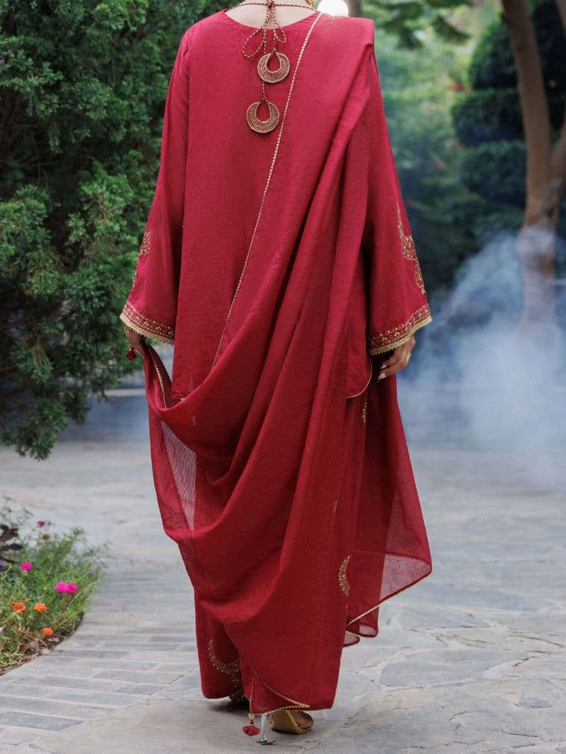 Maroon Flamint Zari Formal 3Pc Stitched