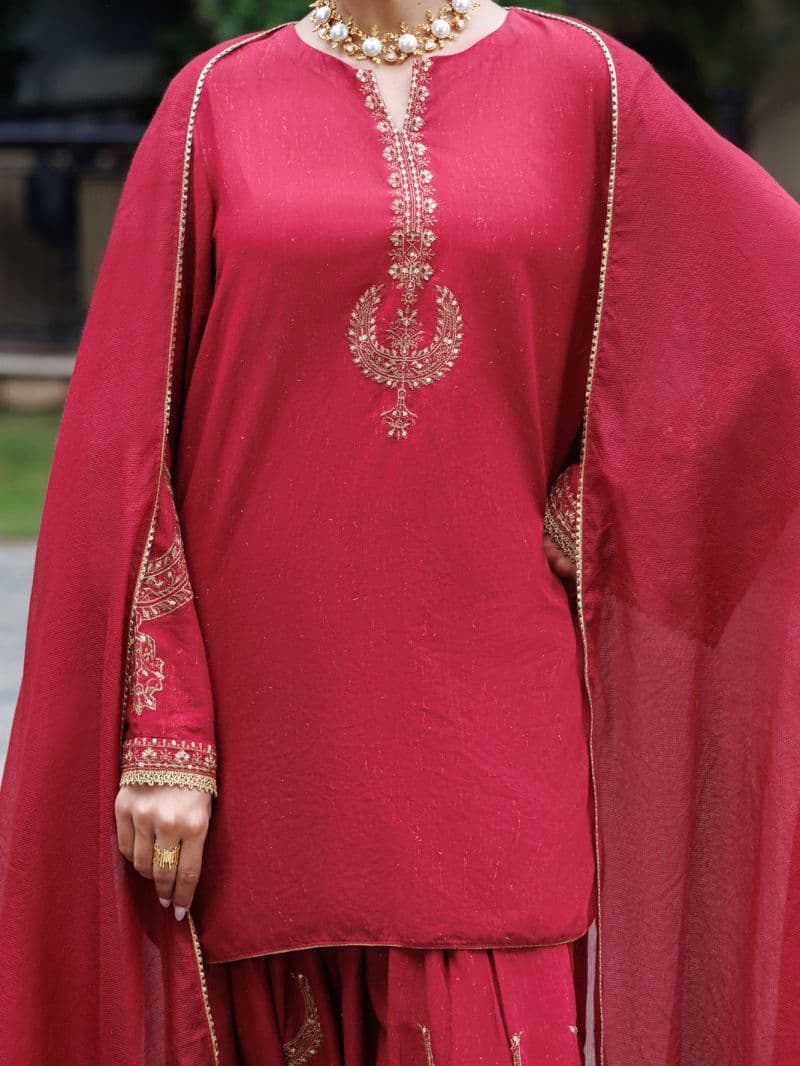 Maroon Flamint Zari Formal 3Pc Stitched
