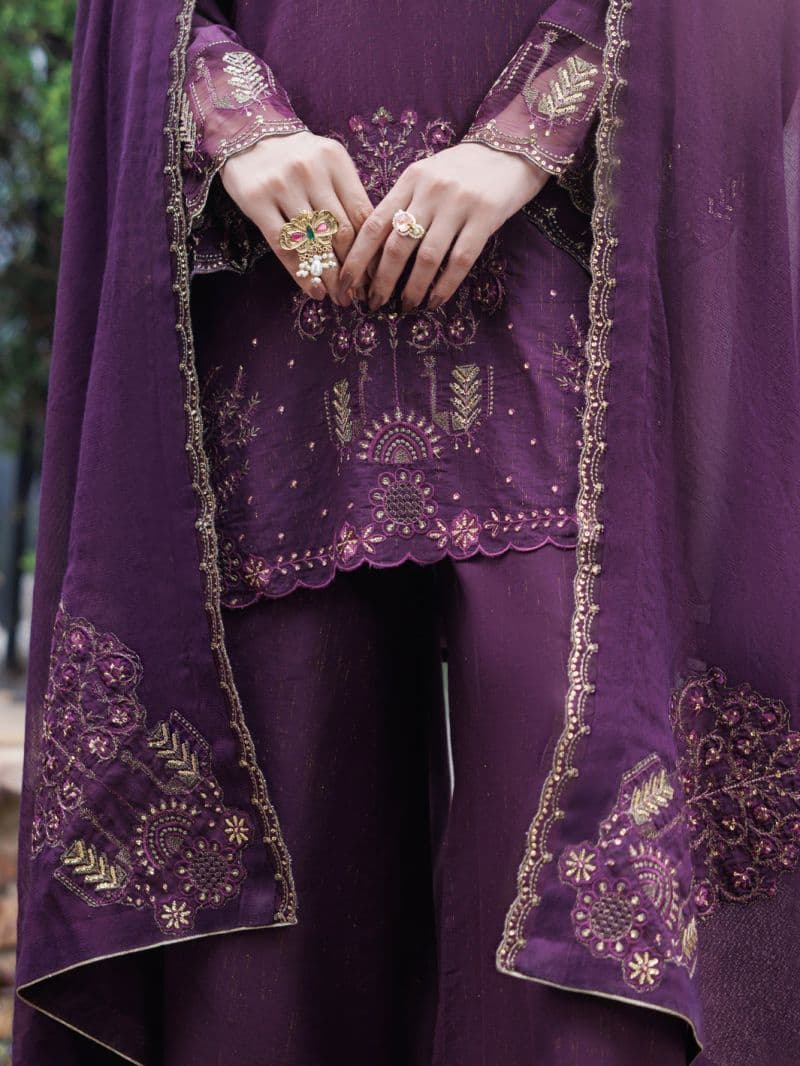 Purple Flamint Zari Formal 3Pc Stitched thumbnail