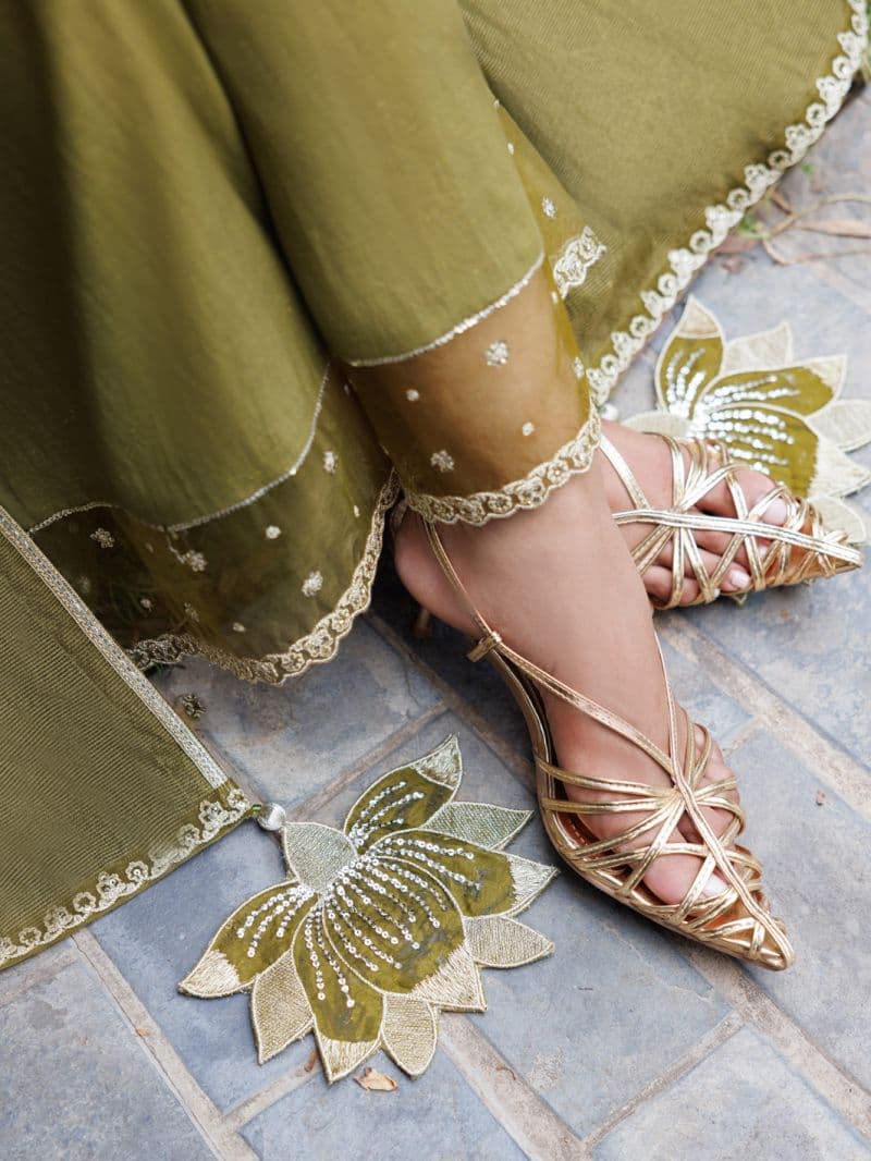 Olive Flamint Zari Formal 3Pc Stitched
