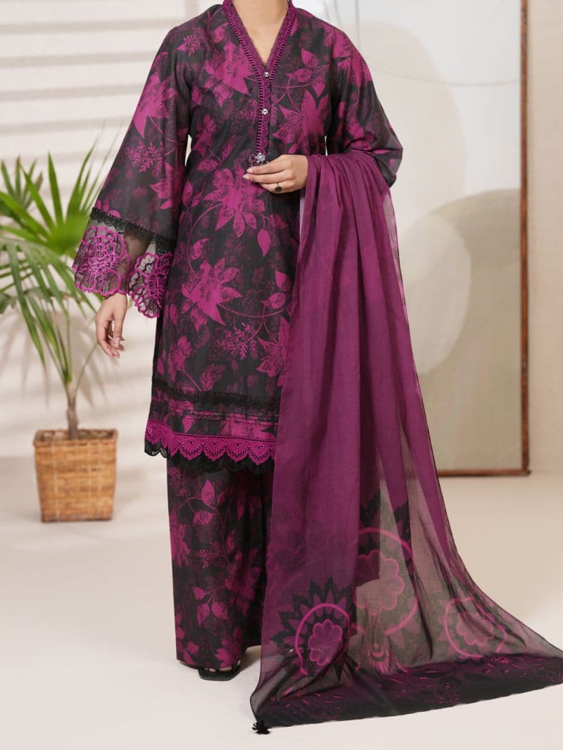 Magenta Cambric Unstitched 3 Piece