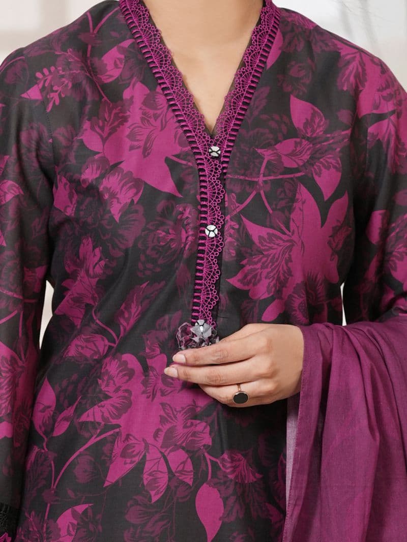 Magenta Cambric Unstitched 3 Piece