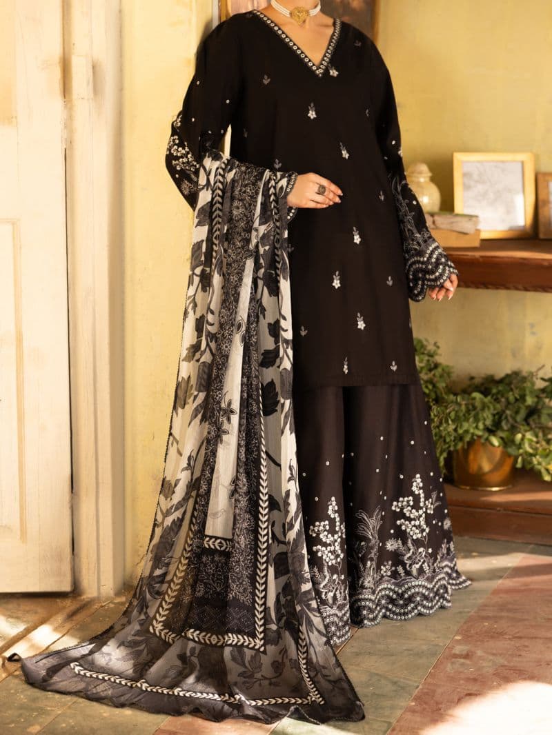 Black Cotton Lawn Unstitched 3PC thumbnail