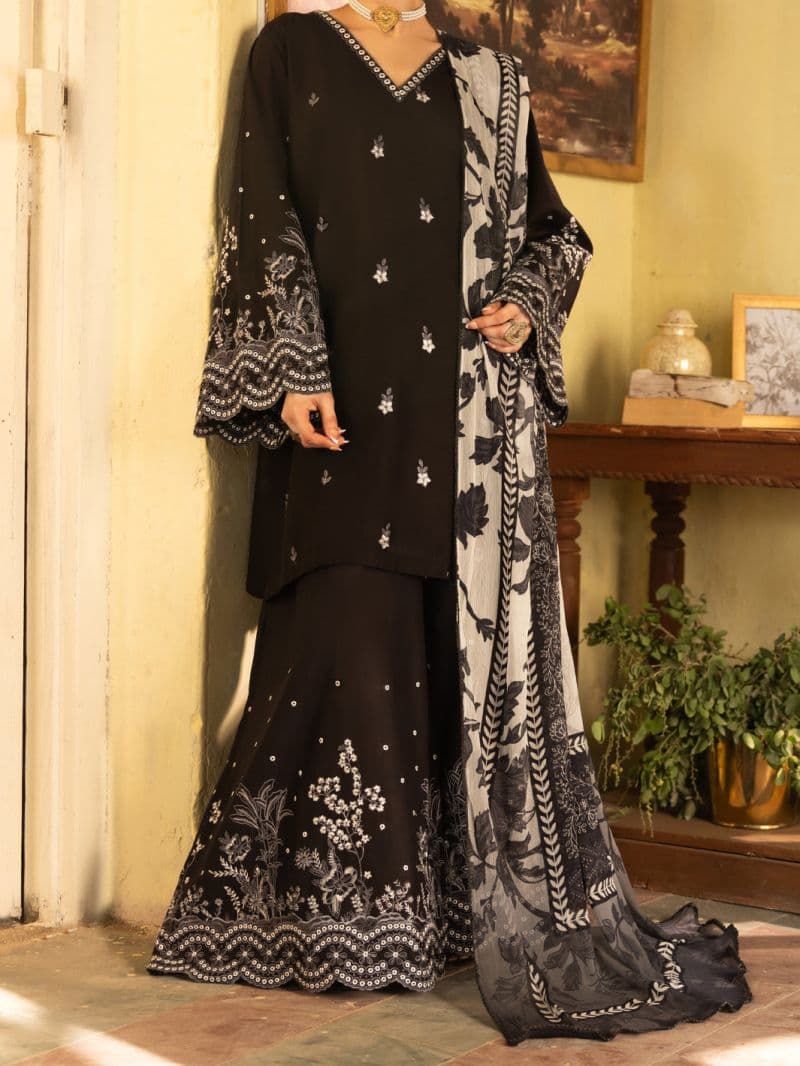 Black Cotton Lawn Unstitched 3PC thumbnail
