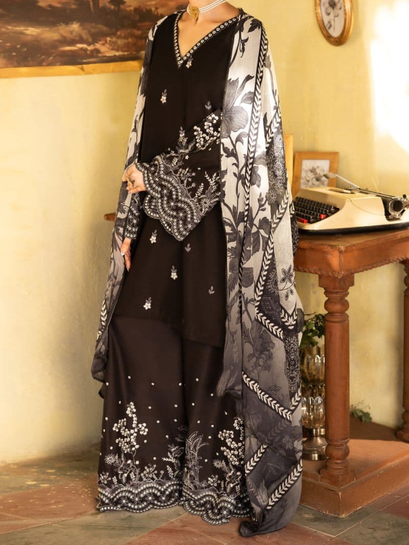 Black Cotton Lawn Unstitched 3PC thumbnail