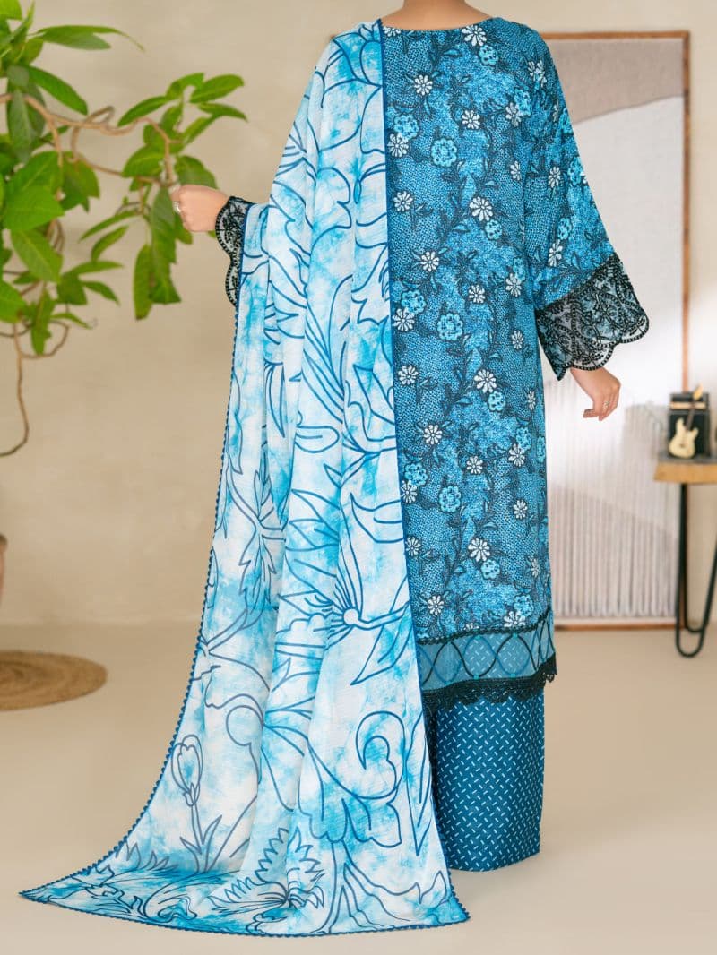 Blue Swiss Jacquard Unstitched 3PC