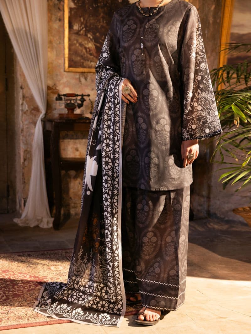 Charcoal Cotton Lawn Unstitched 3PC