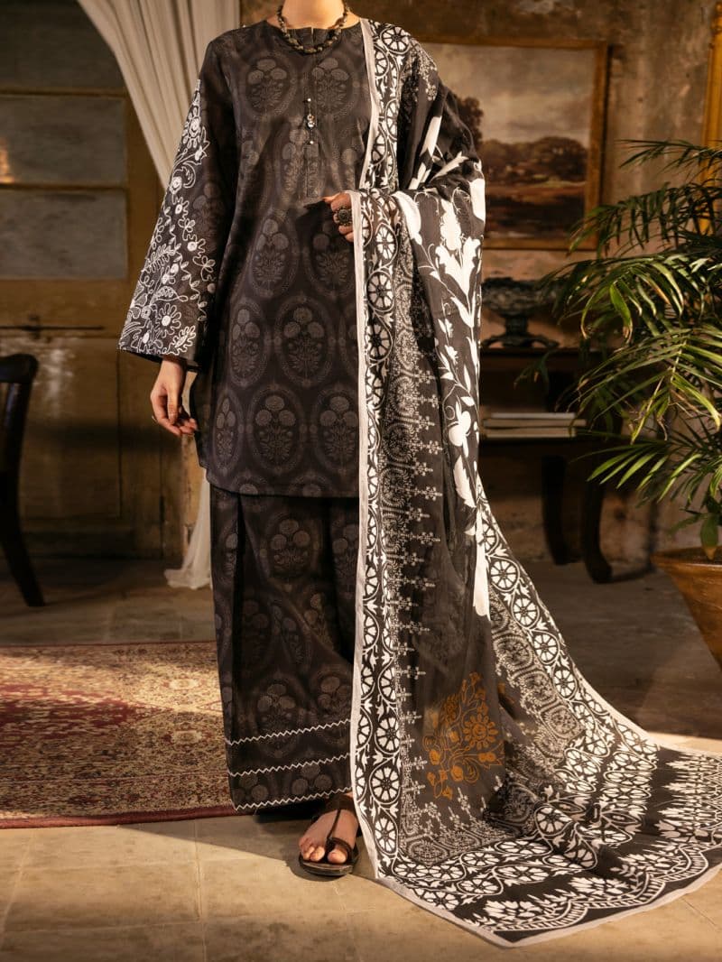 Charcoal Cotton Lawn Unstitched 3PC