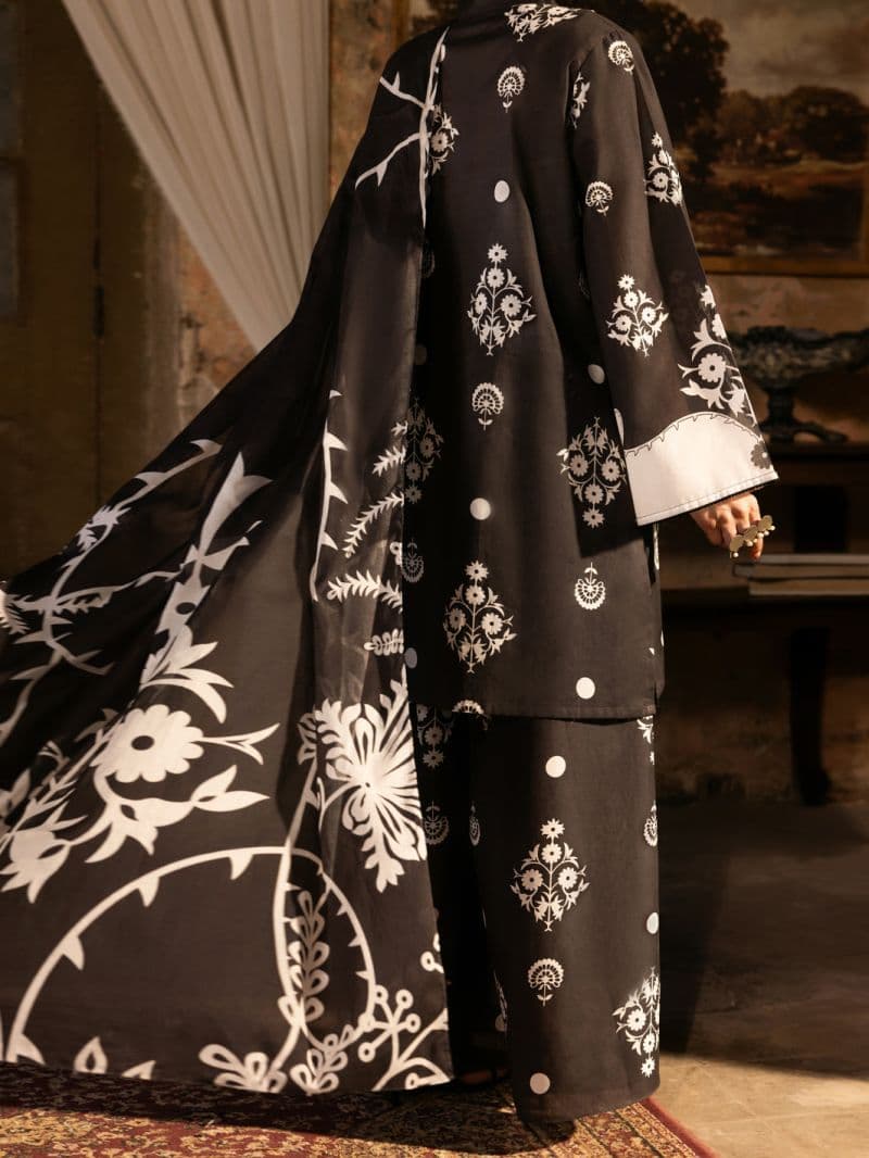 Black Cotton Lawn Unstitched 3PC