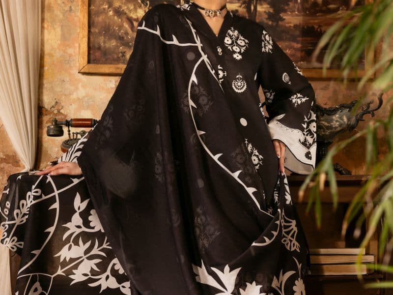 Black Cotton Lawn Unstitched 3PC