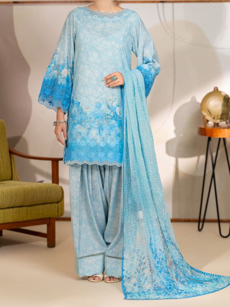 Ice Blue Silk Lawn Unstitched 3PC