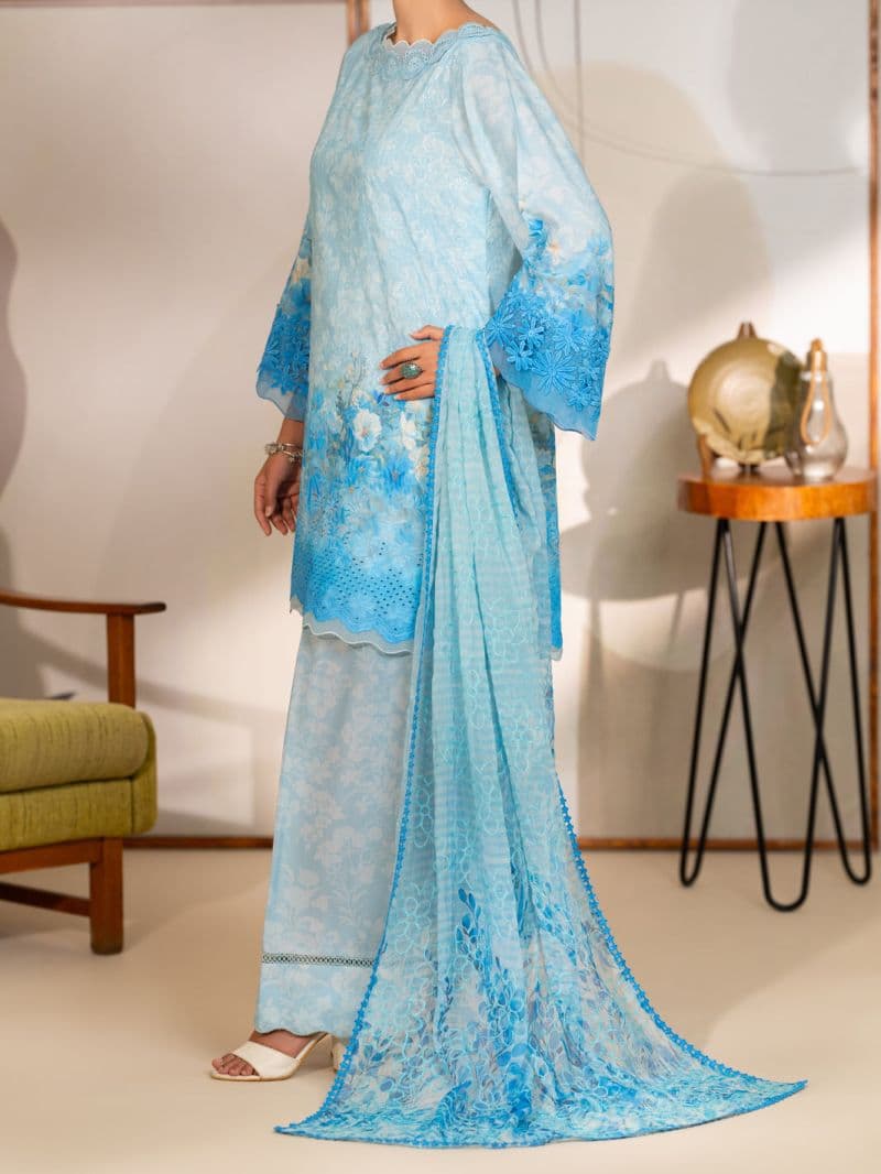 Ice Blue Silk Lawn Unstitched 3PC