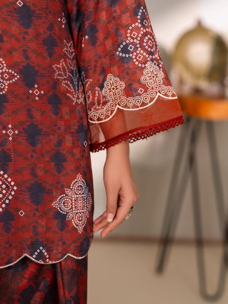 Maroon Swiss Jacquard Unstitched 3PC thumbnail