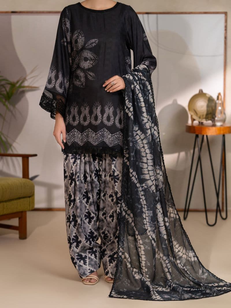 Black Swiss Jacquard Unstitched 3PC