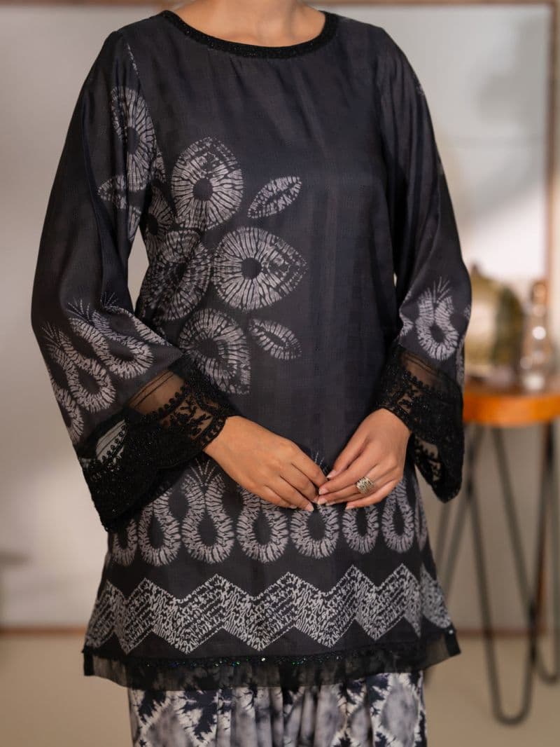 Black Swiss Jacquard Unstitched 3PC