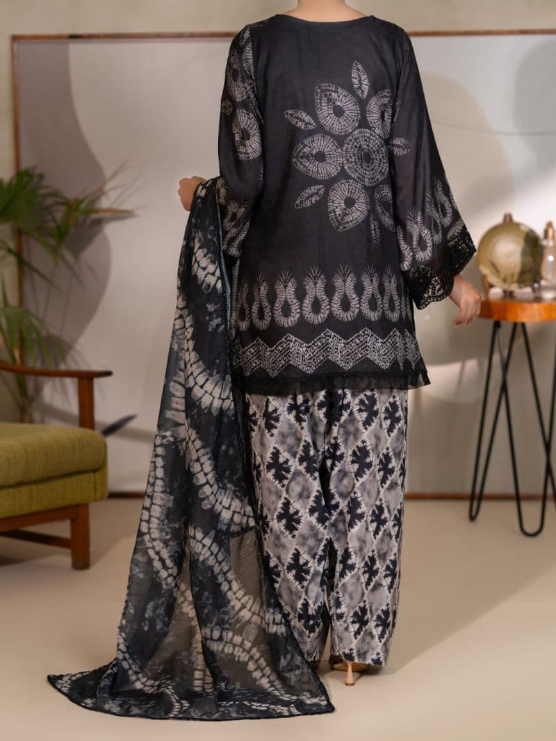 Black Swiss Jacquard Unstitched 3PC