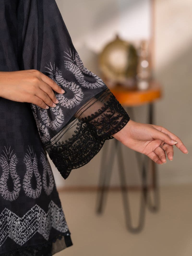 Black Swiss Jacquard Unstitched 3PC