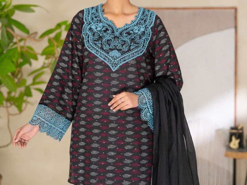 Black Dobby Unstitched 3PC