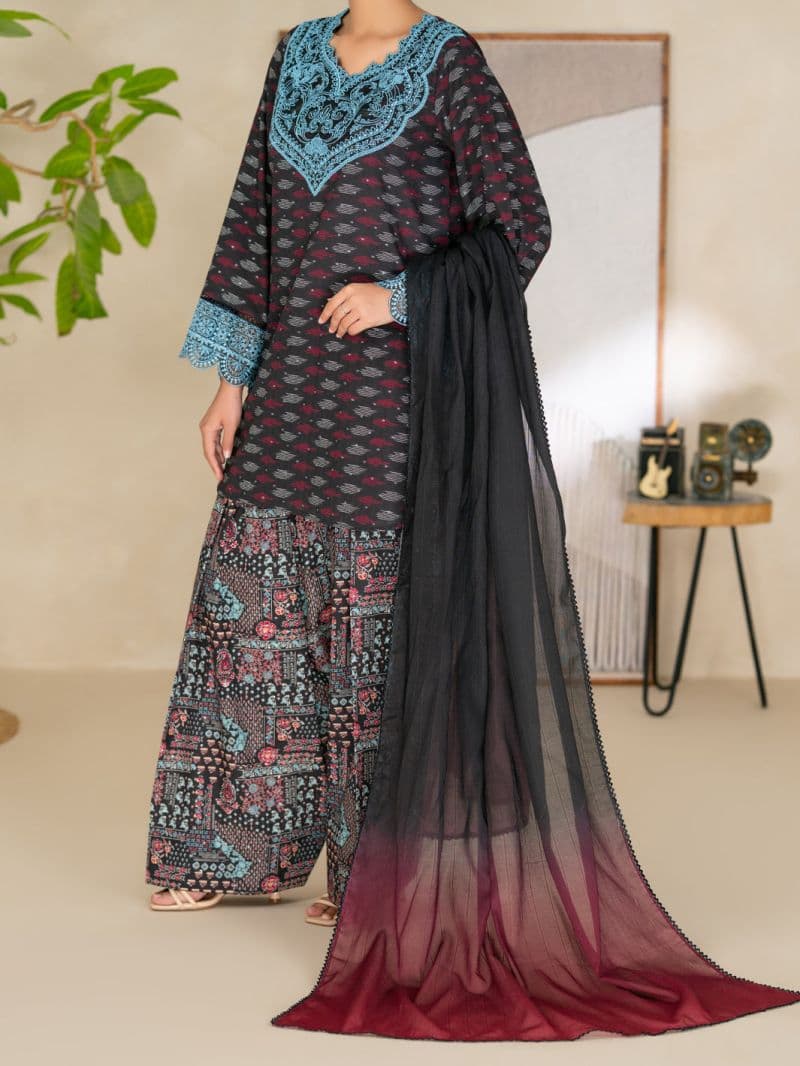 Black Dobby Unstitched 3PC