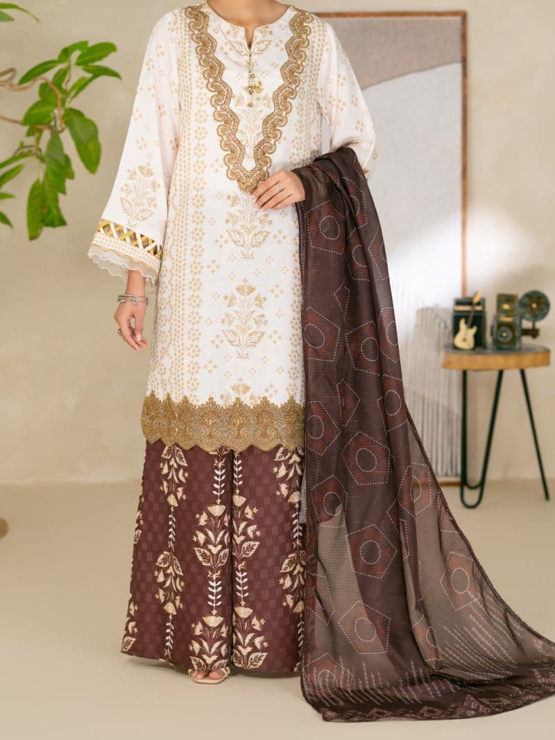 White Swiss Jacquard 3Pc Unstitched