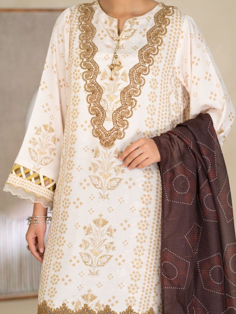 White Swiss Jacquard 3Pc Unstitched