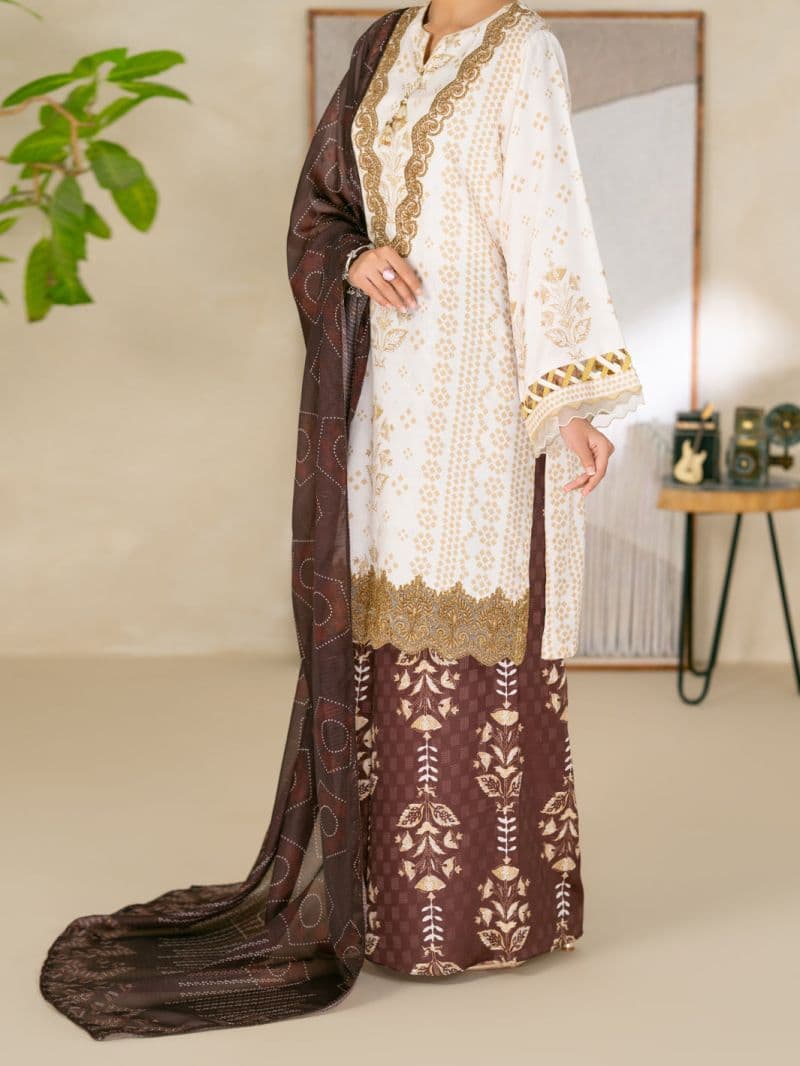 White Swiss Jacquard 3Pc Unstitched