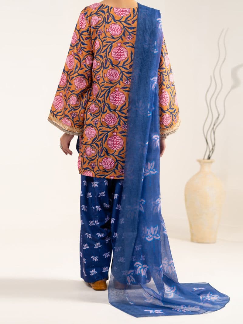 Mustard Blue Raw Silk 3Pc Unstitched