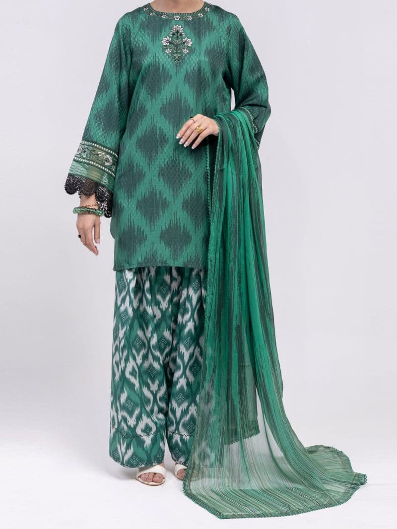 Green Swiss Jacquard 3Pc Unstitched