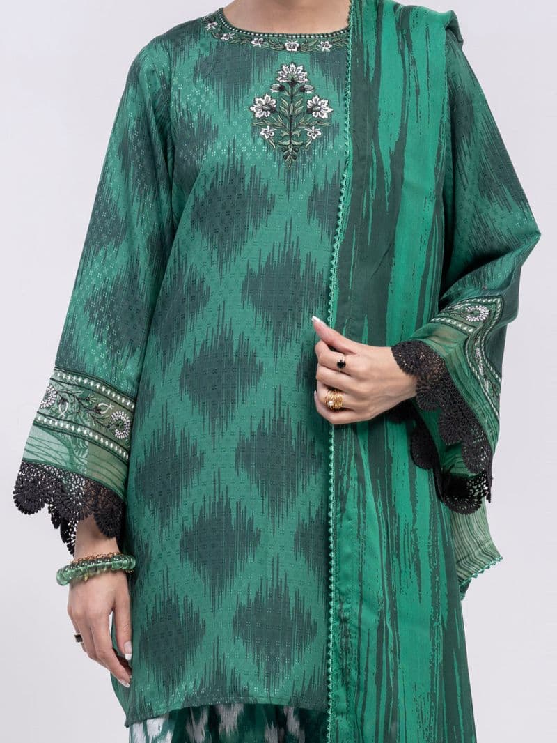 Green Swiss Jacquard 3Pc Unstitched