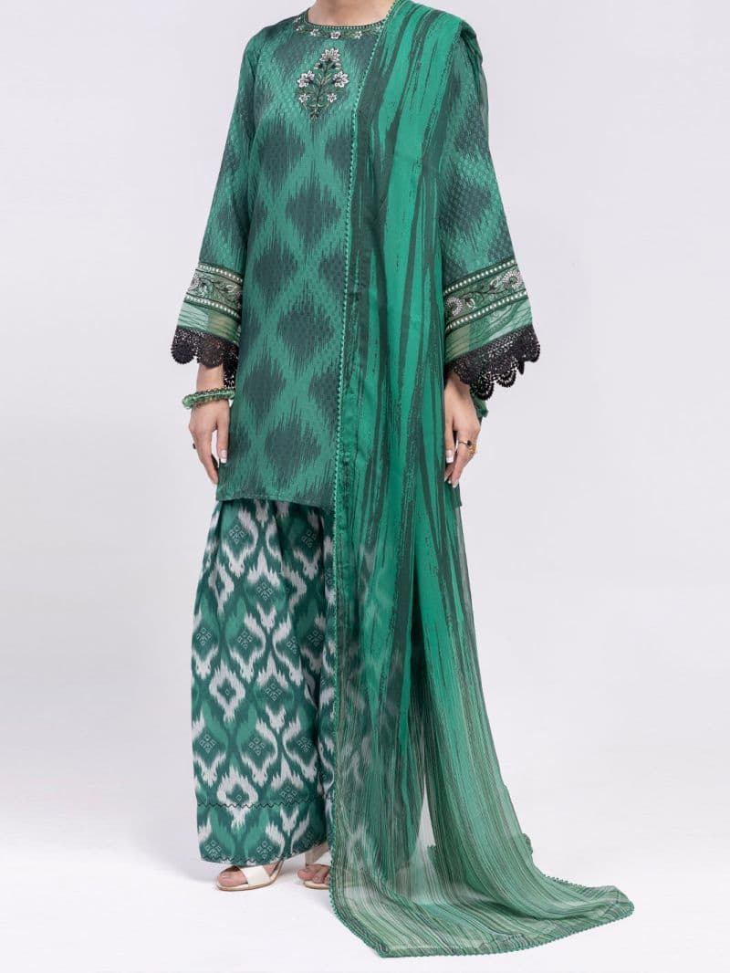 Green Swiss Jacquard 3Pc Unstitched