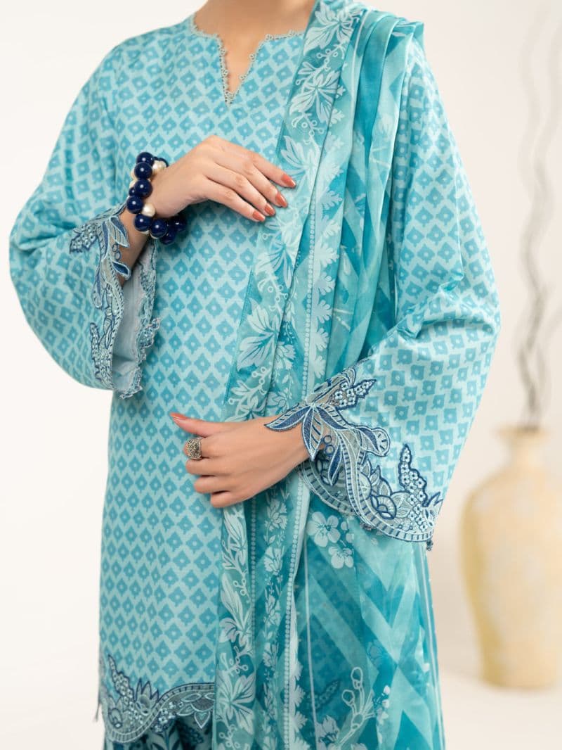 Aqua Blue Raw Silk 3Pc Unstitched thumbnail
