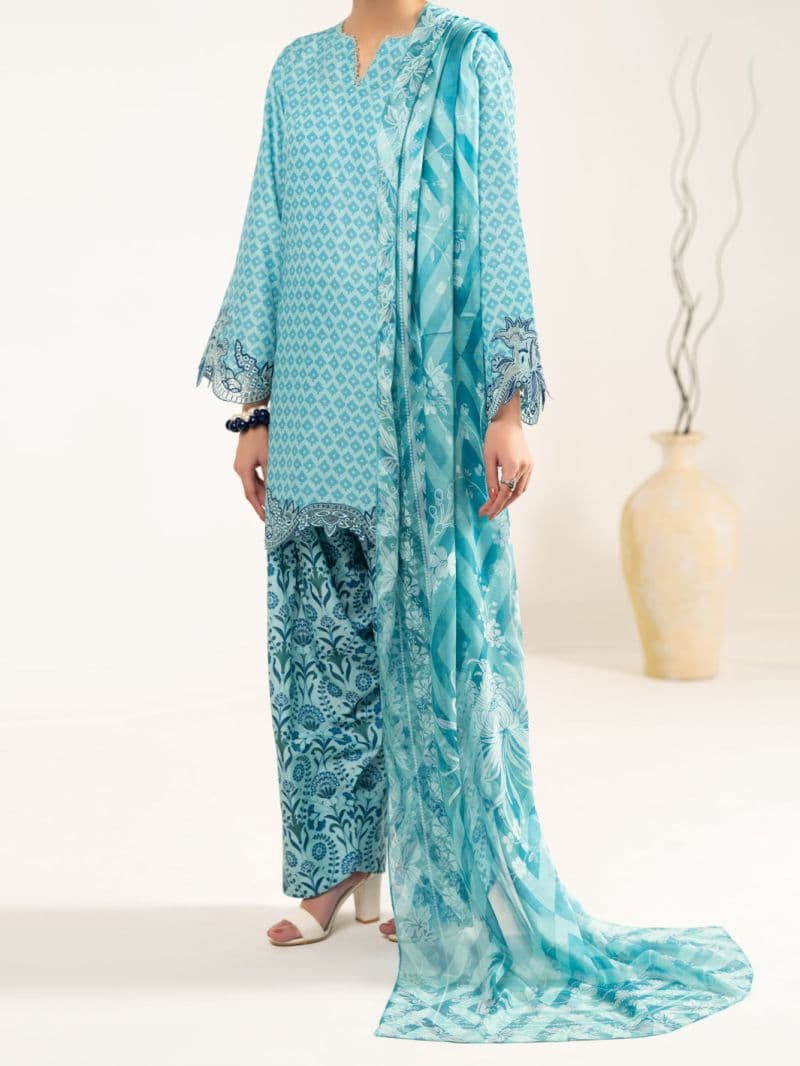 Aqua Blue Raw Silk 3Pc Unstitched thumbnail
