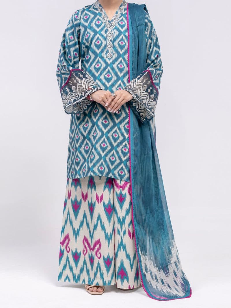 Teal Swiss Jacquard 3Pc Unstitched