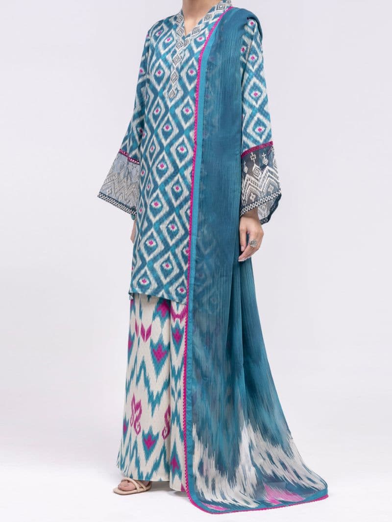 Teal Swiss Jacquard 3Pc Unstitched