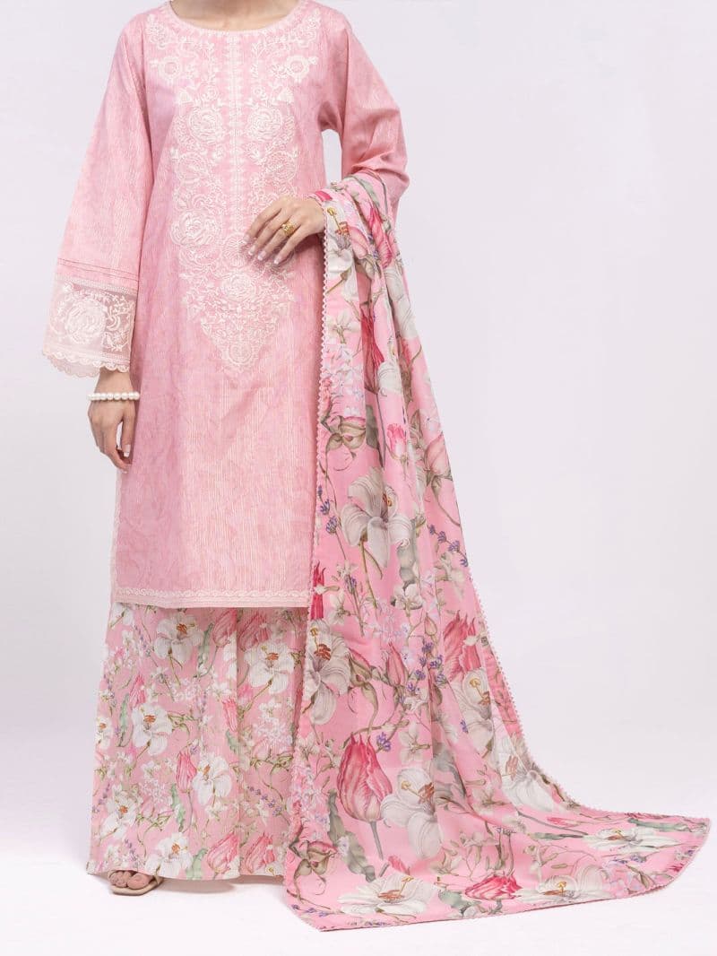 Pink Golden Lurex 3Pc Unstitched