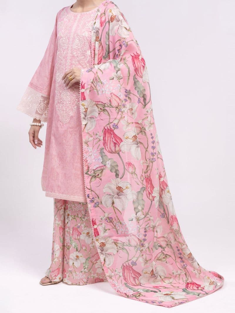 Pink Golden Lurex 3Pc Unstitched