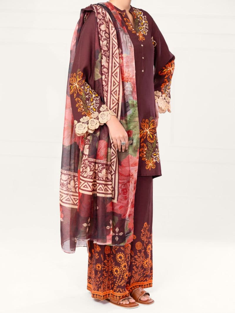 Maroon Viscose Raw Silk 3Pc Unstitched thumbnail