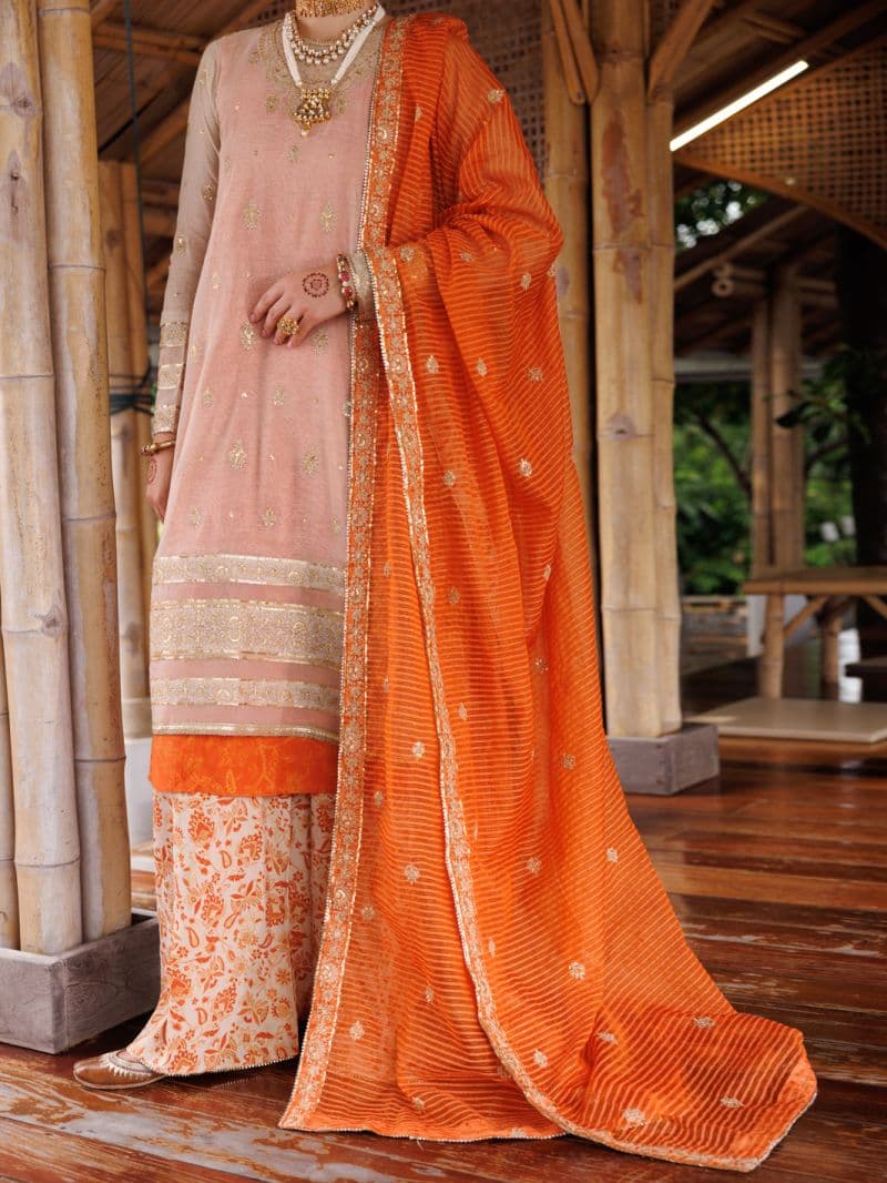 Mustard Cotton Khaddi Net 3 Piece Unstitched thumbnail