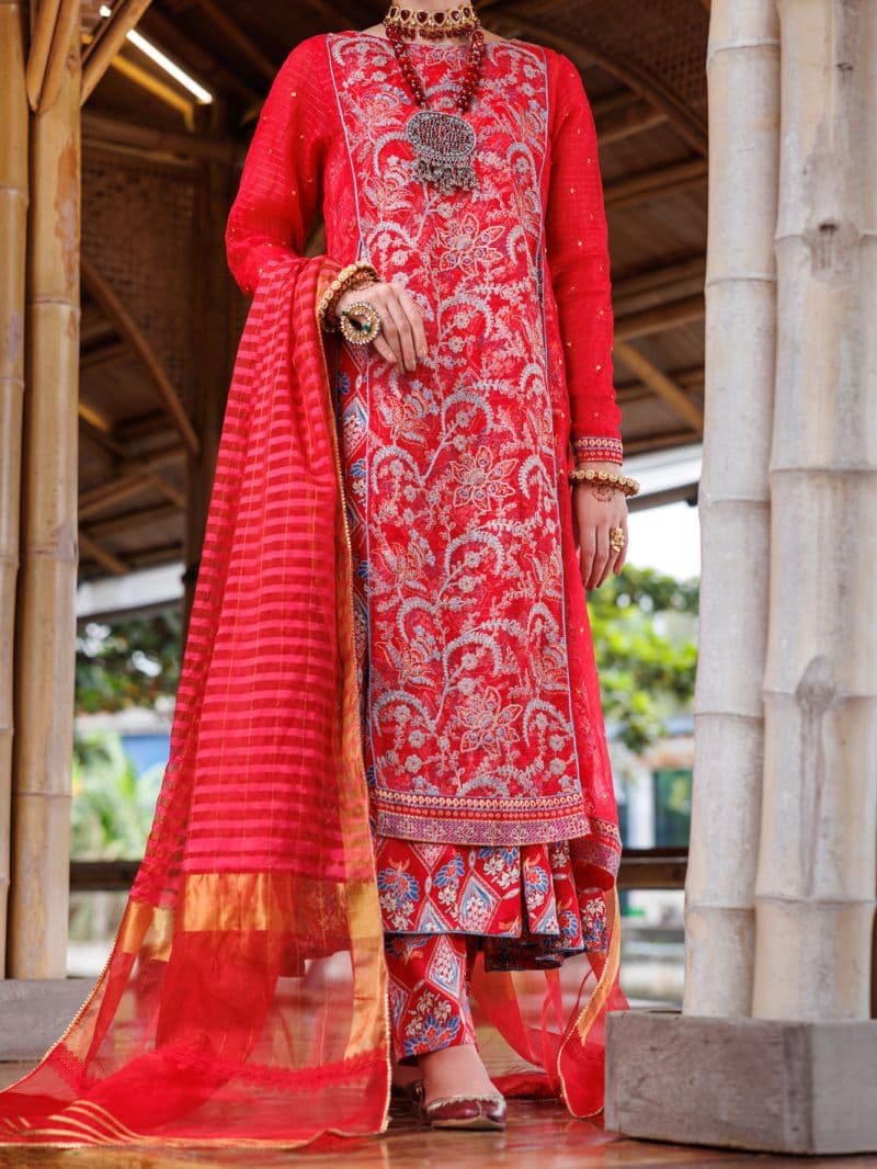 Red Maple Silk 3 Piece Unstitched