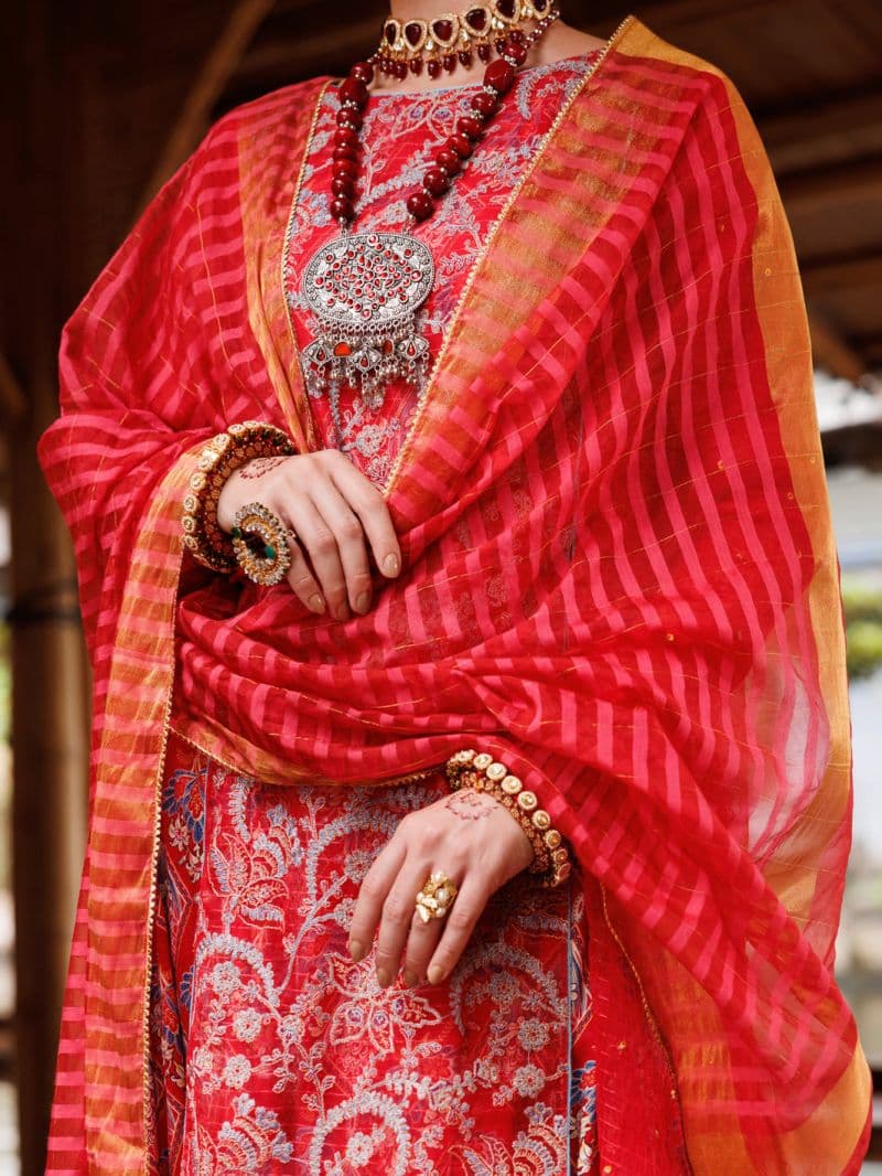 Red Maple Silk 3 Piece Unstitched