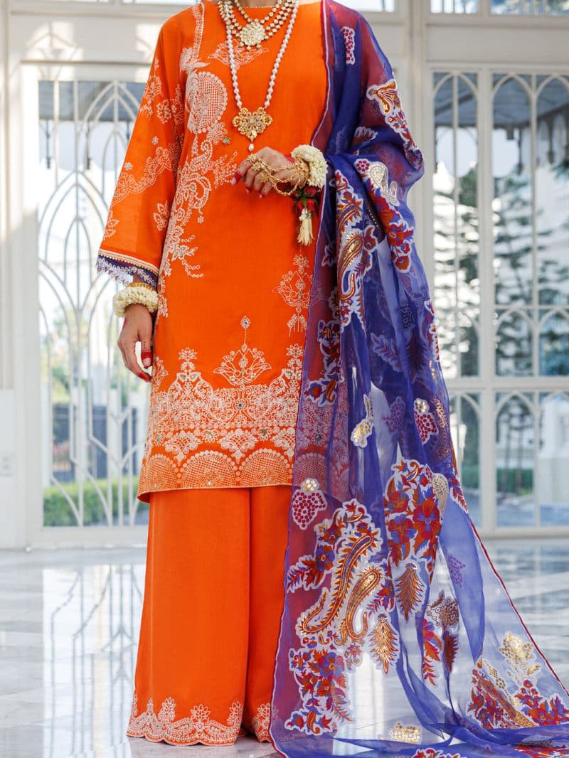 Orange Silk Foam 3Pc Unstitched