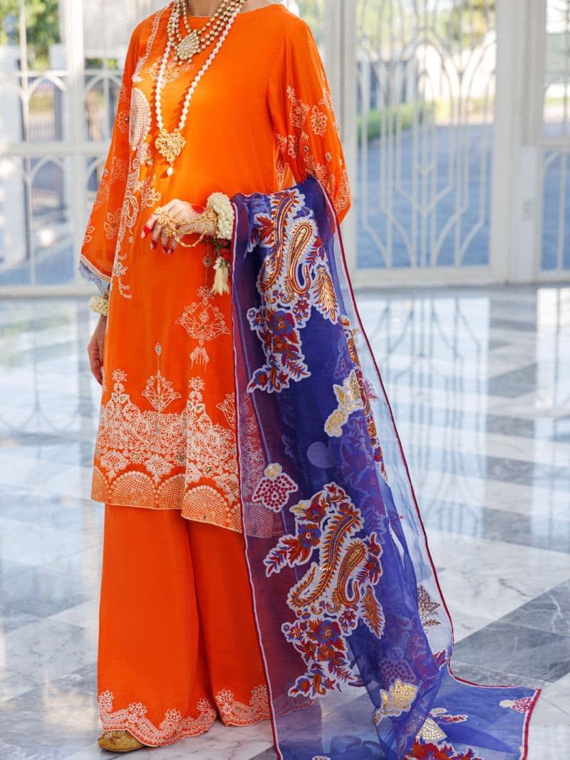 Orange Silk Foam 3Pc Unstitched