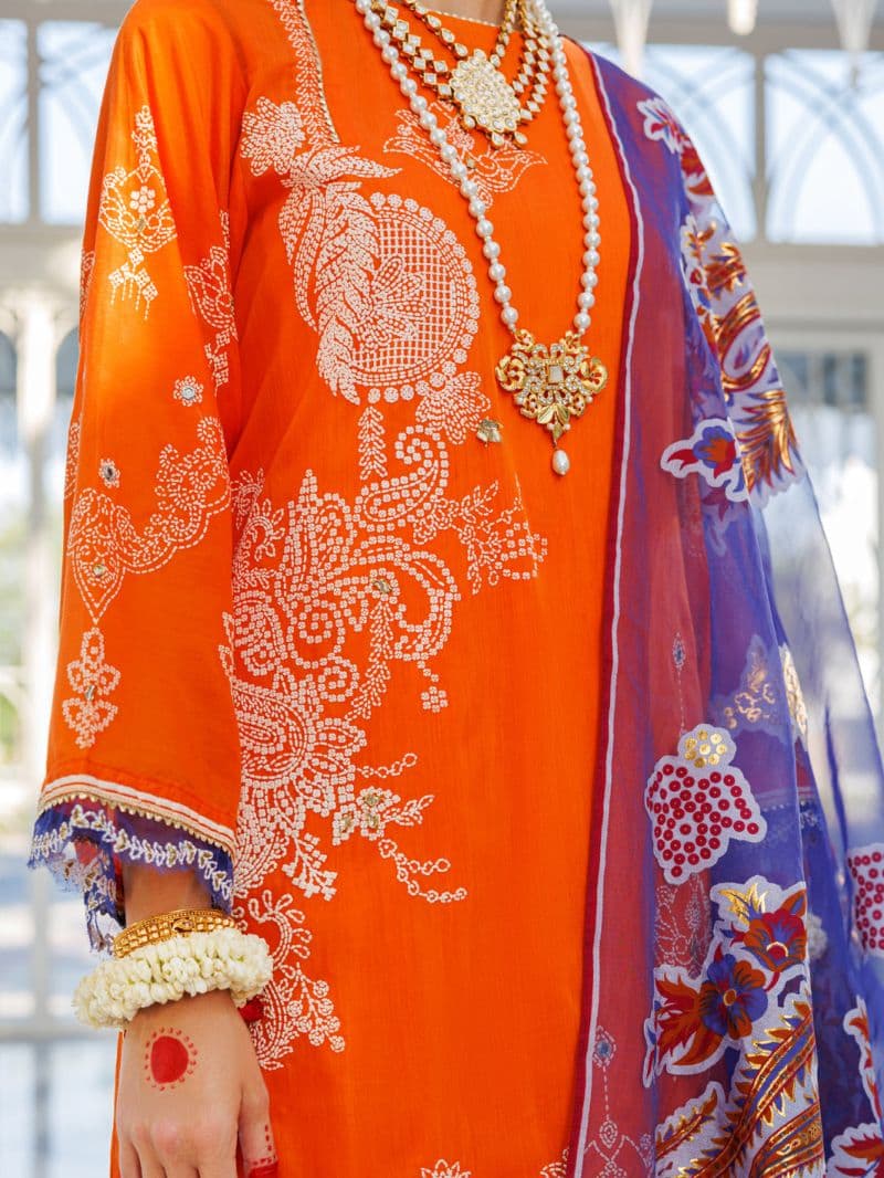 Orange Silk Foam 3Pc Unstitched