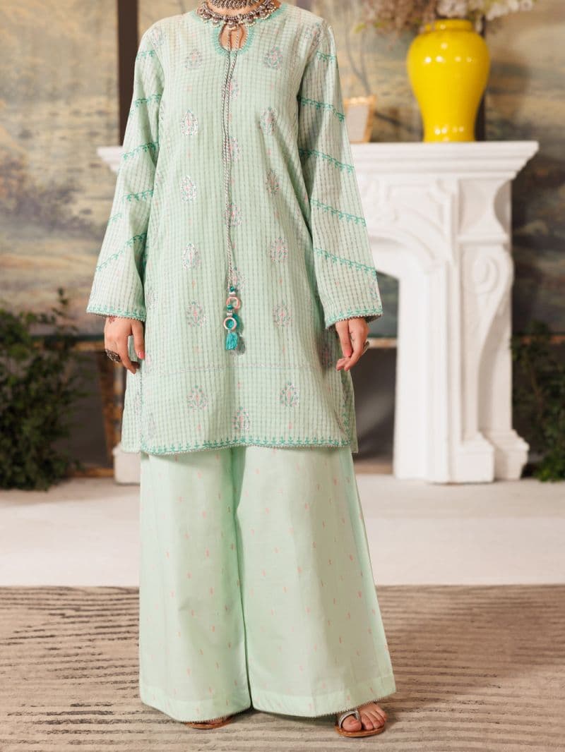 Pistachio Green Cotton Dobby 2 Piece Stitched